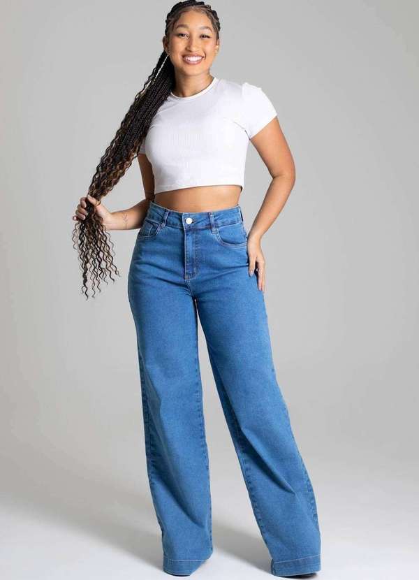 Sawary - Calça Sawary Jeans Wide Leg Azul