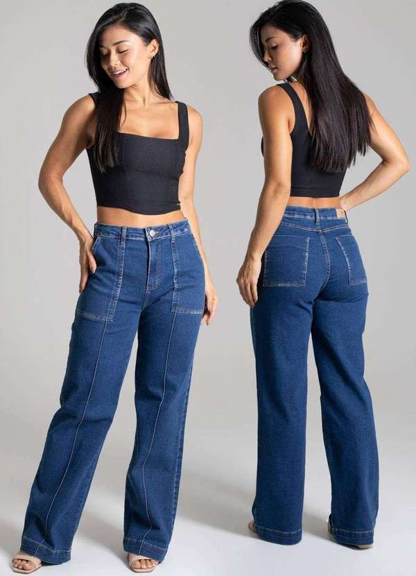 Sawary - Calça Sawary Jeans Wide Leg Azul 5