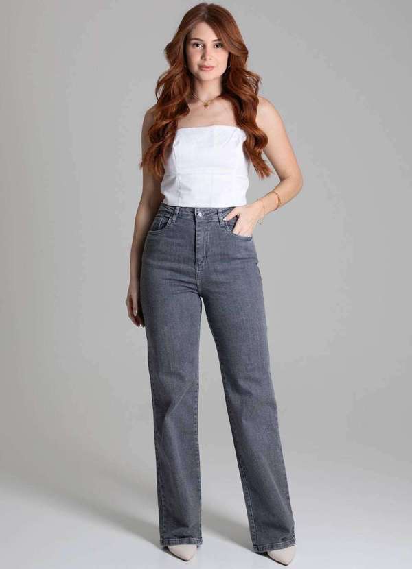 Sawary - Calça Sawary Jeans Wide Leg - 278036 Cinza 2