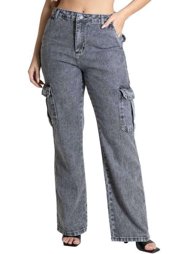Sawary - Calça Sawary Jeans Wide Leg Petit - 280080 Cinza