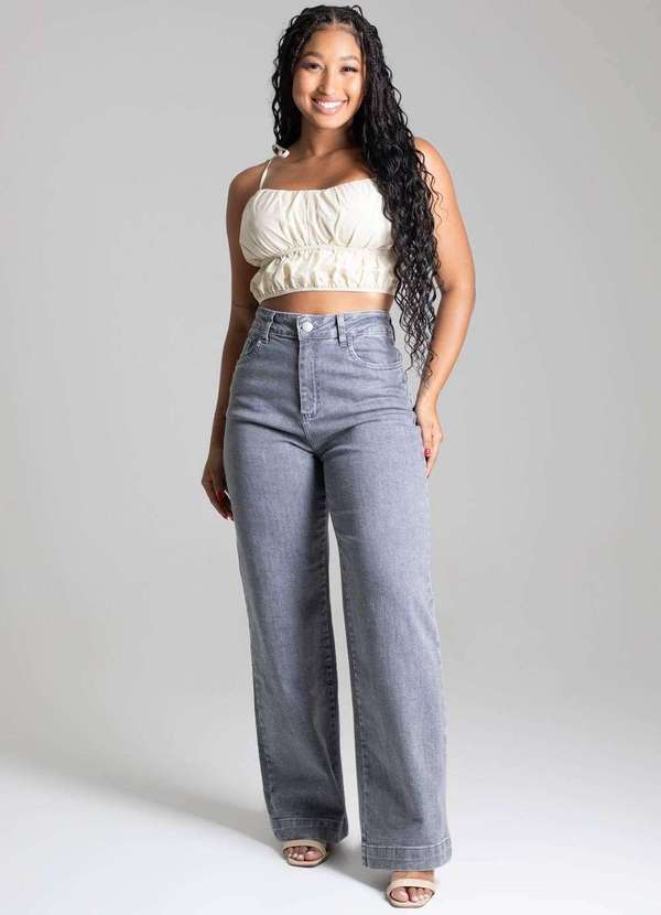 Sawary - Calça Sawary Jeans Wide Leg Petit - 277965 Cinza 2