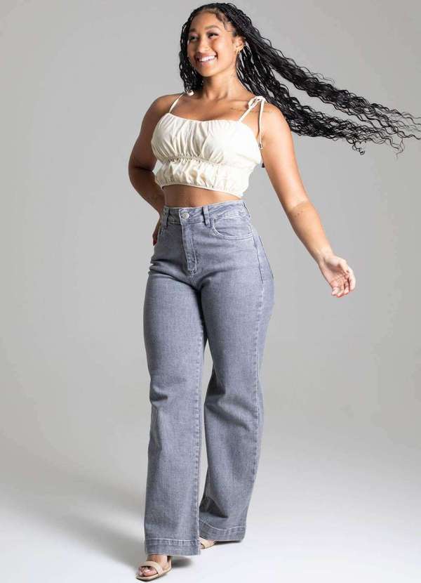 Sawary - Calça Sawary Jeans Wide Leg Petit - 277965 Cinza 3