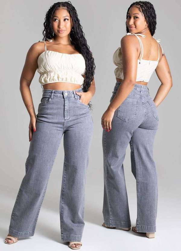 Sawary - Calça Sawary Jeans Wide Leg Petit - 277965 Cinza 6