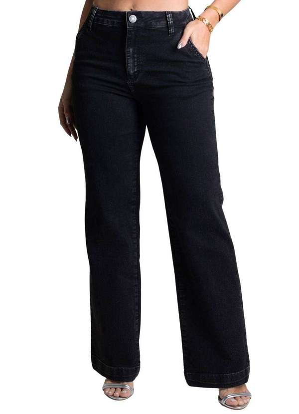 Sawary - Calça Sawary Jeans Wide Leg Preto