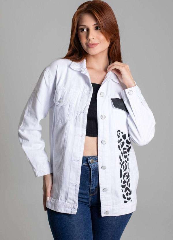 Sawary Jaqueta Sarja Sawary Personalizada Animal Print Branco