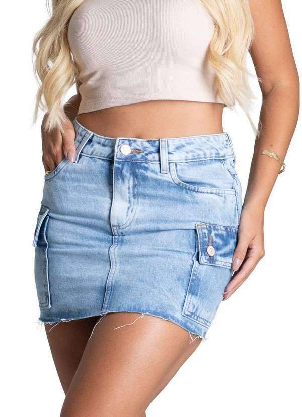 Sawary - Saia Jeans Sawary Cargo Azul