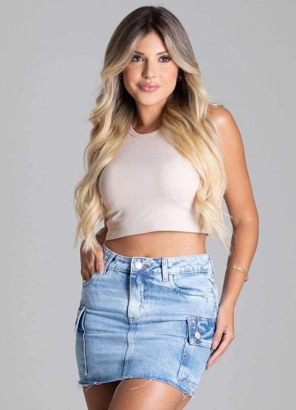 Sawary - Saia Jeans Sawary Cargo Azul 2