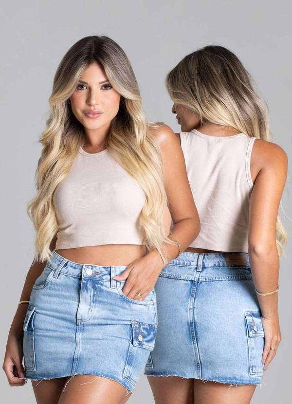 Sawary - Saia Jeans Sawary Cargo Azul 6