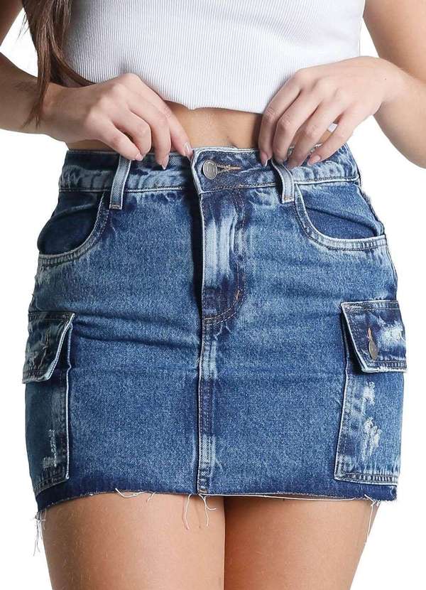 Sawary - Saia Jeans Sawary Cargo Azul