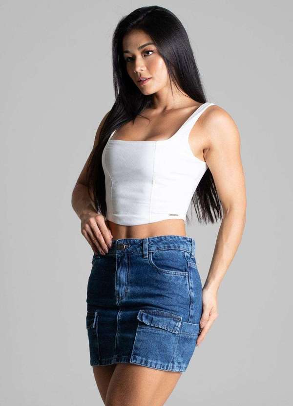 Sawary - Saia Jeans Sawary Cargo Azul 3