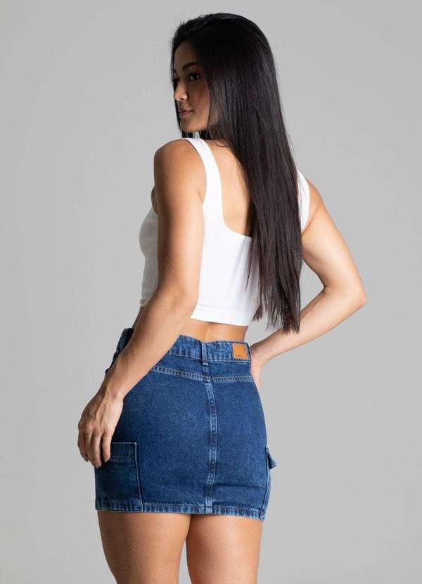 Sawary - Saia Jeans Sawary Cargo Azul 4