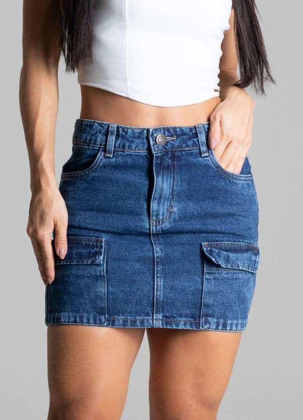 Sawary - Saia Jeans Sawary Cargo Azul 5