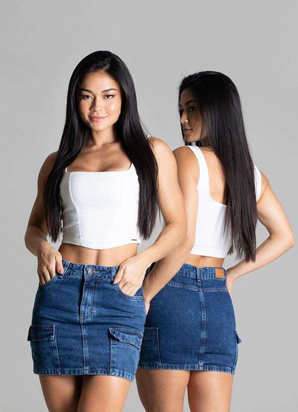 Sawary - Saia Jeans Sawary Cargo Azul 6