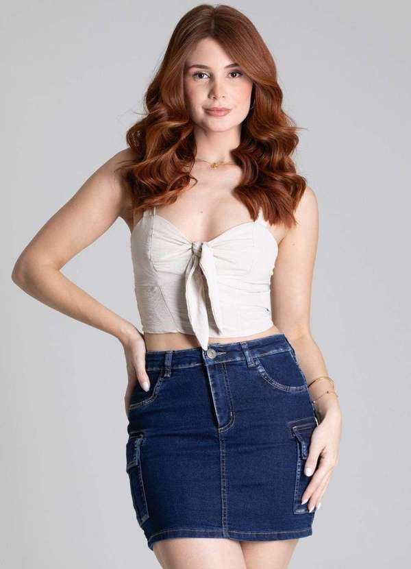 Sawary - Saia Jeans Sawary Cargo Azul 2