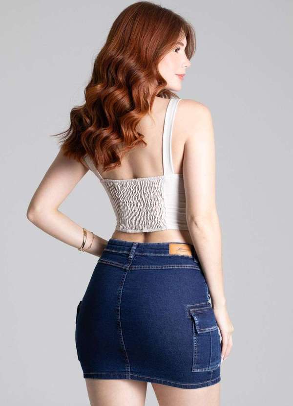 Sawary - Saia Jeans Sawary Cargo Azul 4