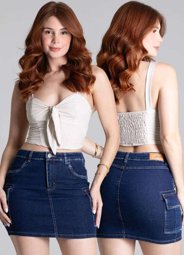 Sawary - Saia Jeans Sawary Cargo Azul 6