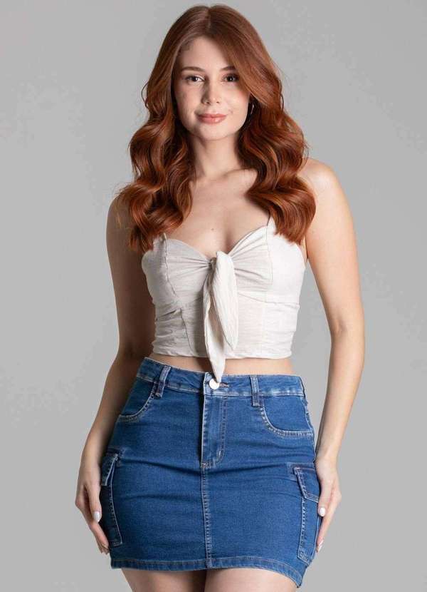 Sawary - Saia Jeans Sawary Cargo Azul 2