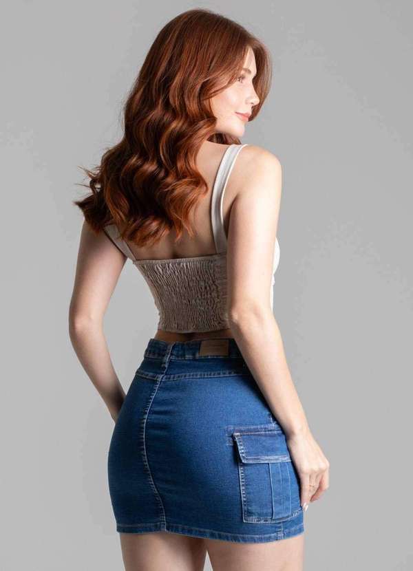 Sawary - Saia Jeans Sawary Cargo Azul 5