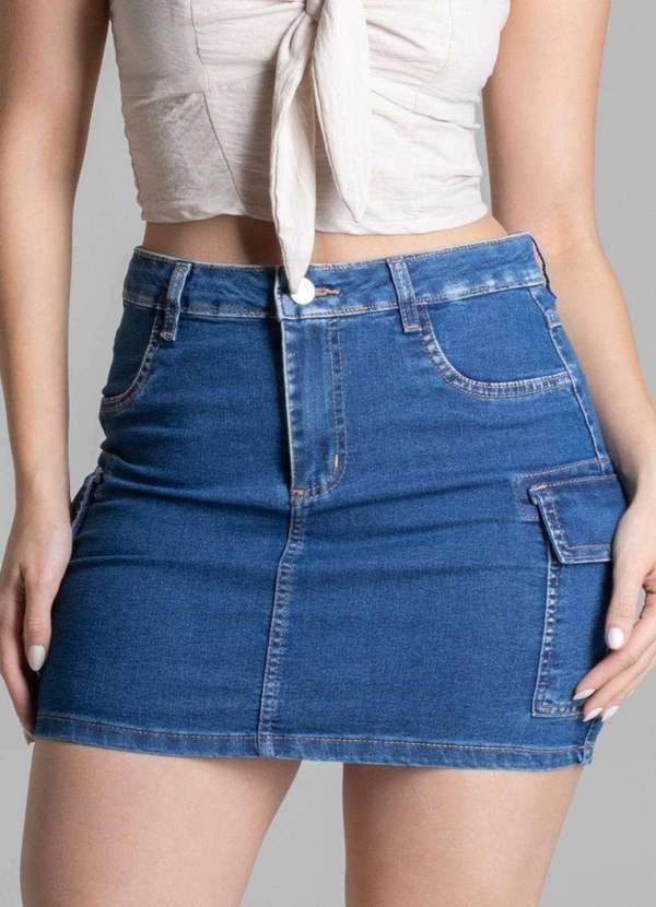 Sawary - Saia Jeans Sawary Cargo Azul 6