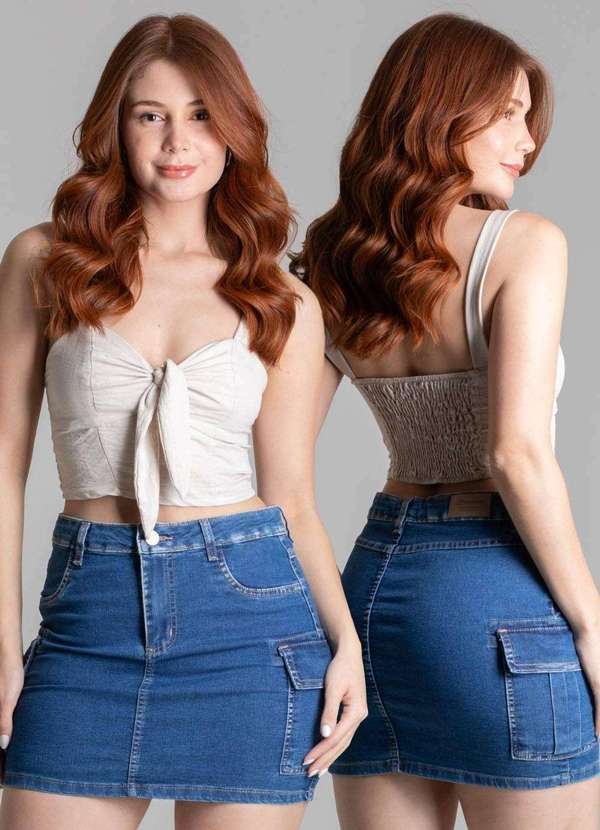 Sawary - Saia Jeans Sawary Cargo Azul 7