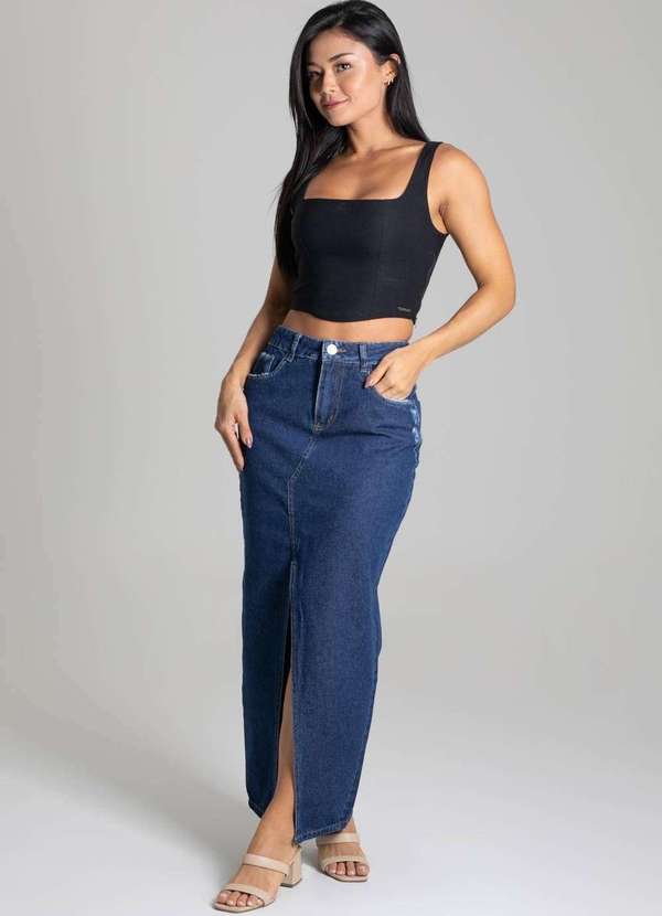 Sawary - Saia Jeans Sawary Midi - 277134 Azul