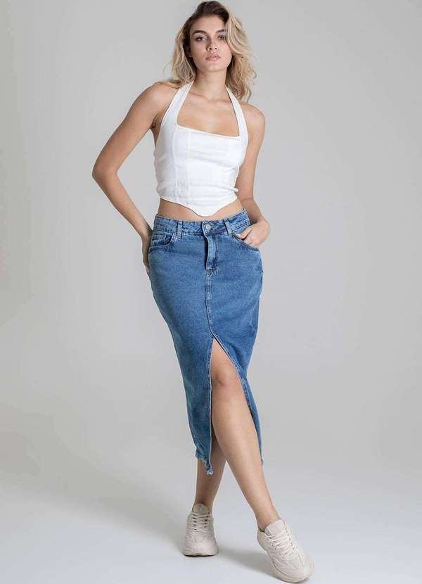 Sawary - Saia Jeans Sawary Midi - 278483 Azul 2