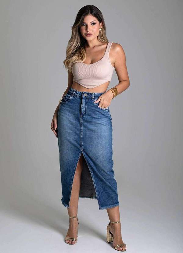 Sawary - Saia Jeans Sawary Midi - 278924 Azul 2