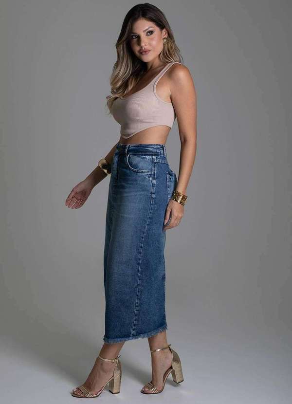 Sawary - Saia Jeans Sawary Midi - 278924 Azul 4