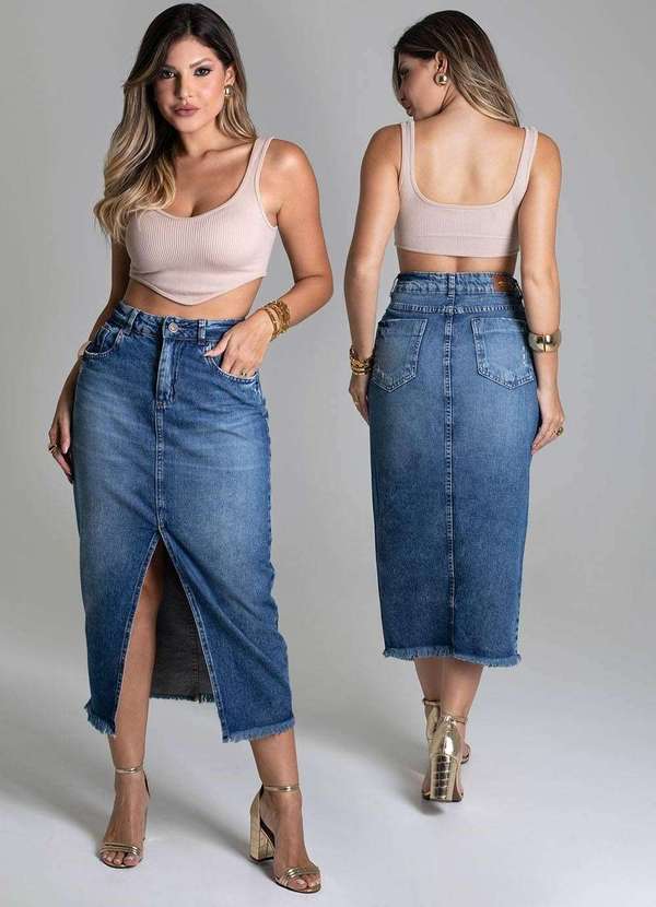 Sawary - Saia Jeans Sawary Midi - 278924 Azul 6