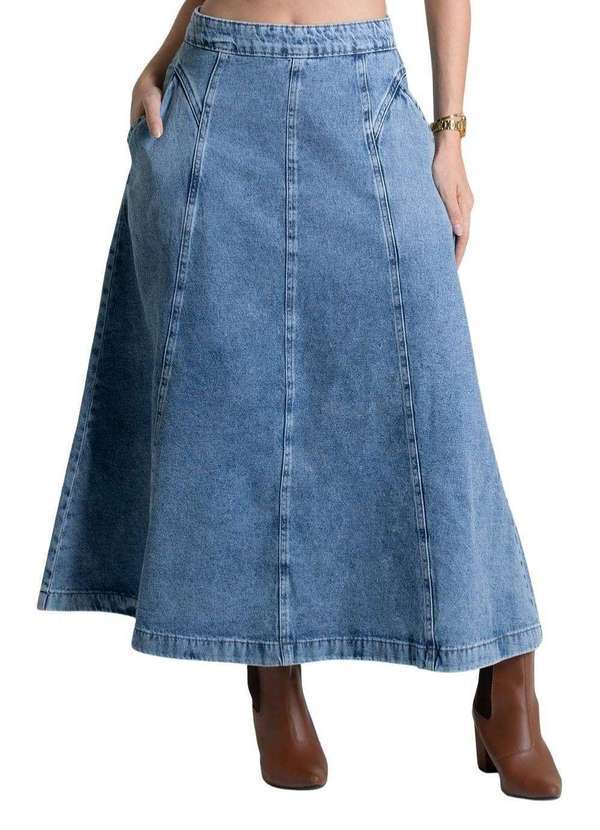 Sawary - Saia Jeans Sawary Midi - 279119 Azul