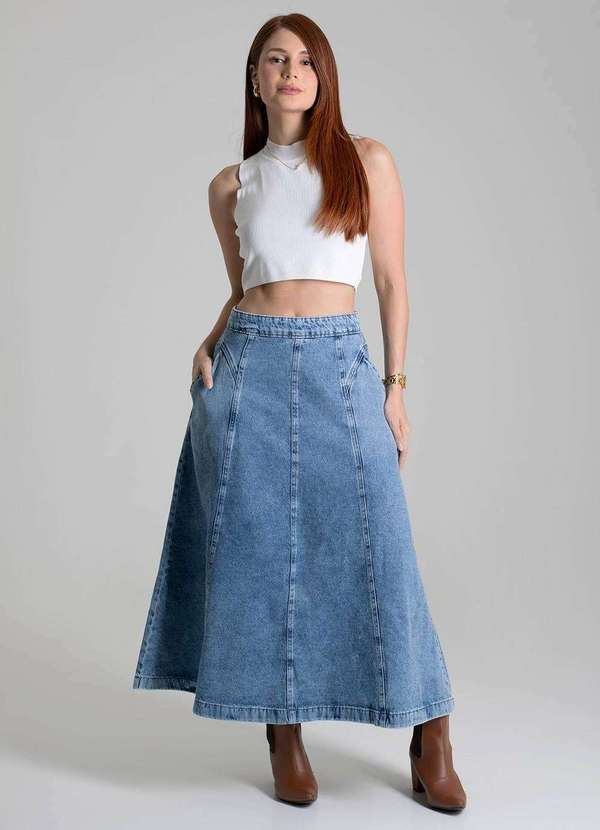 Sawary - Saia Jeans Sawary Midi - 279119 Azul 2