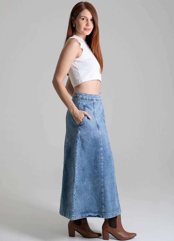 Sawary - Saia Jeans Sawary Midi - 279119 Azul 3