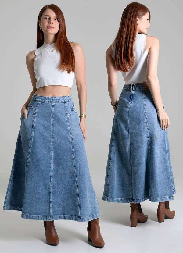 Sawary - Saia Jeans Sawary Midi - 279119 Azul 6