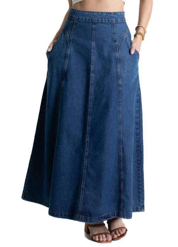 Sawary - Saia Jeans Sawary Midi - 279491 Azul