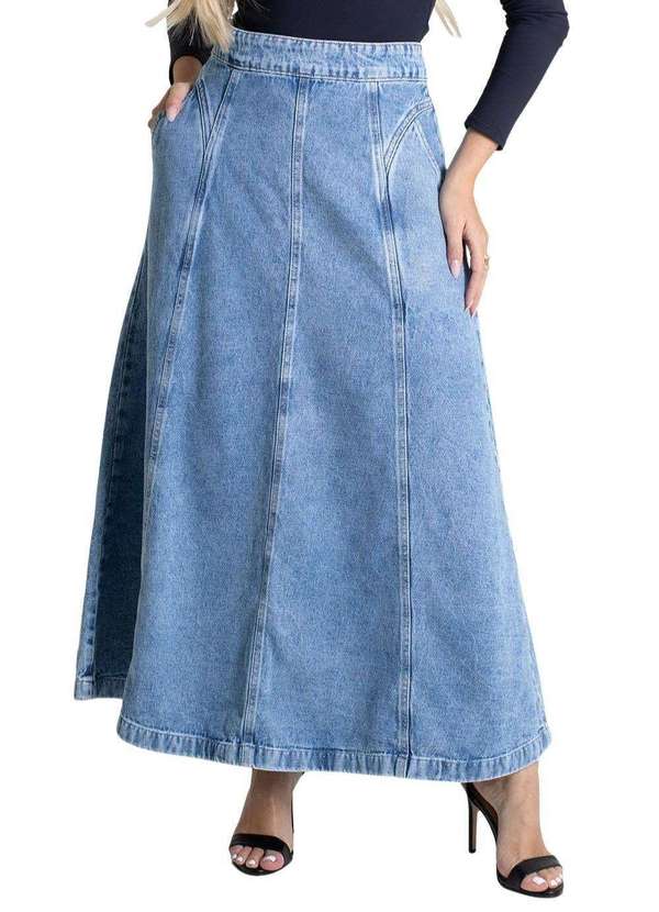 Sawary - Saia Jeans Sawary Midi - 279661 Azul