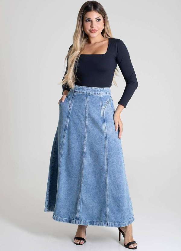 Sawary - Saia Jeans Sawary Midi - 279661 Azul 2