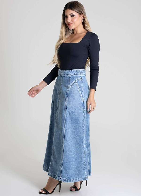 Sawary - Saia Jeans Sawary Midi - 279661 Azul 3