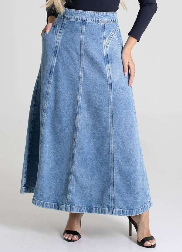 Sawary - Saia Jeans Sawary Midi - 279661 Azul 5