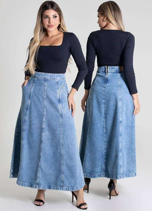 Sawary - Saia Jeans Sawary Midi - 279661 Azul 6
