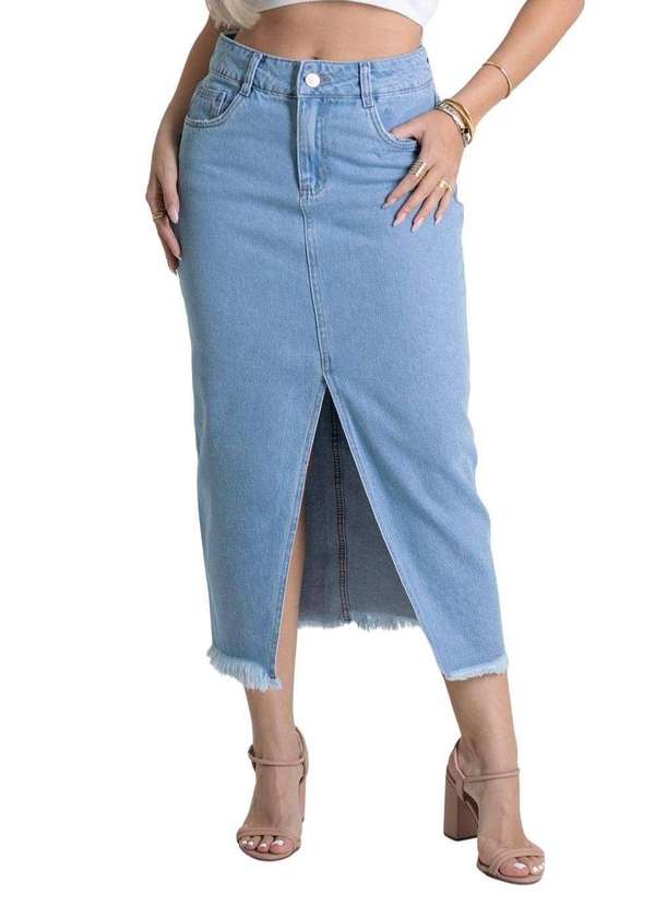 Sawary - Saia Jeans Sawary Midi - 279941 Azul