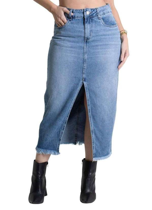 Sawary - Saia Jeans Sawary Midi - 279944 Azul