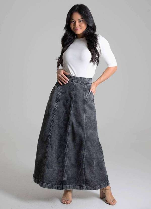 Sawary - Saia Jeans Sawary Midi - 279945 Preto 2