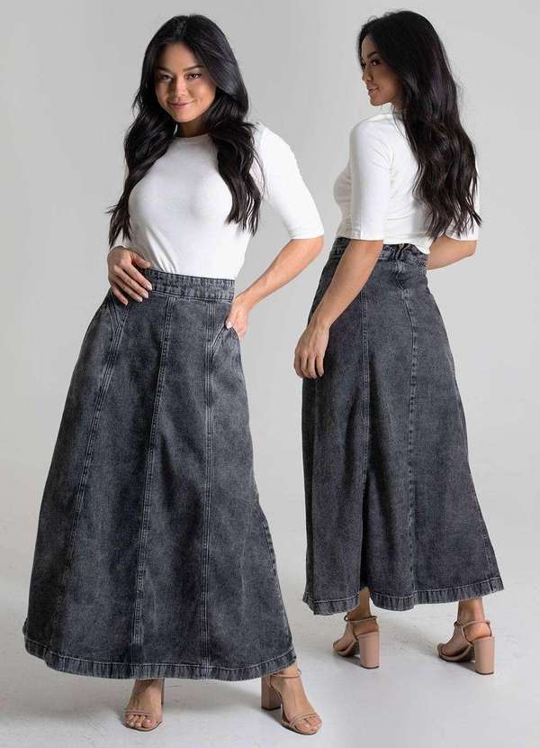 Sawary - Saia Jeans Sawary Midi - 279945 Preto 5