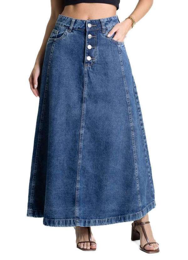 Sawary - Saia Jeans Sawary Midi - 281590 Azul