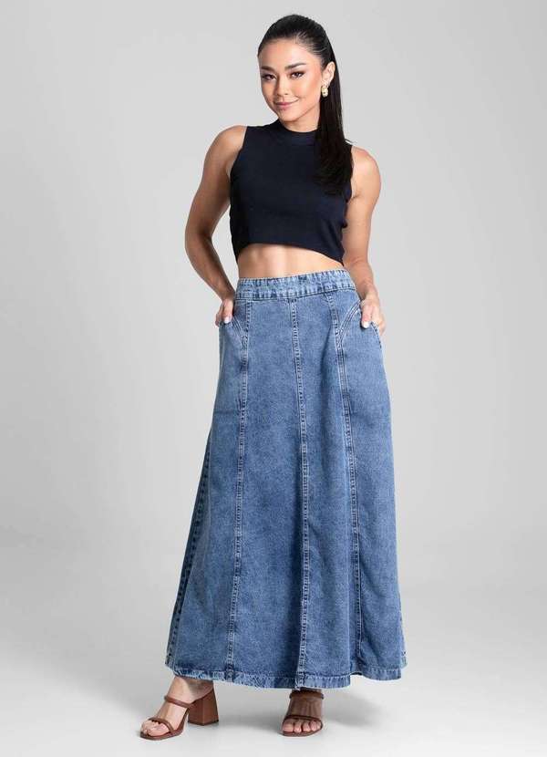 Sawary - Saia Jeans Sawary Midi - 281984 Azul 2