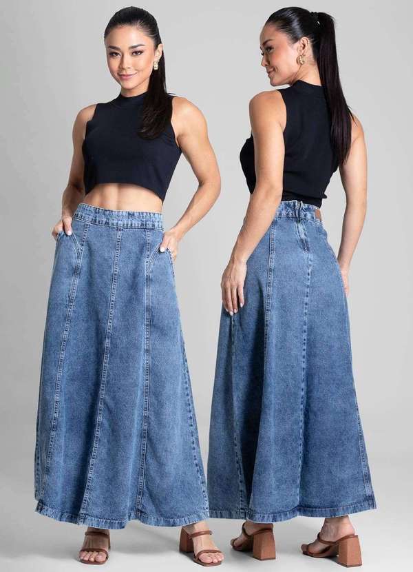 Sawary - Saia Jeans Sawary Midi - 281984 Azul 6