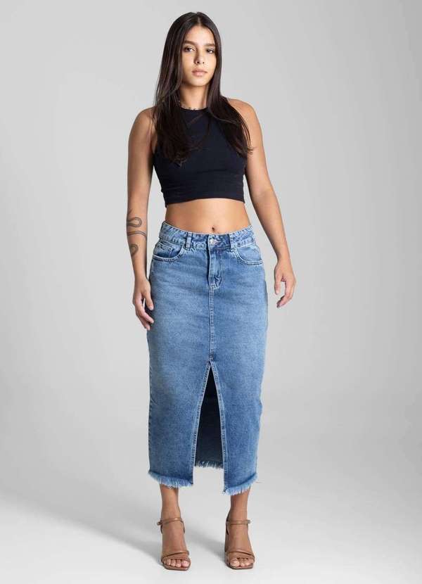 Sawary - Saia Jeans Sawary Midi - 281991 Azul 2