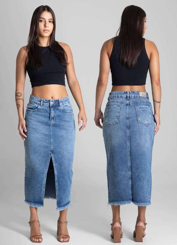 Sawary - Saia Jeans Sawary Midi - 281991 Azul 6