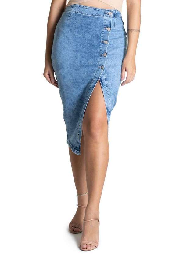 Sawary - Saia Jeans Sawary Midi Azul