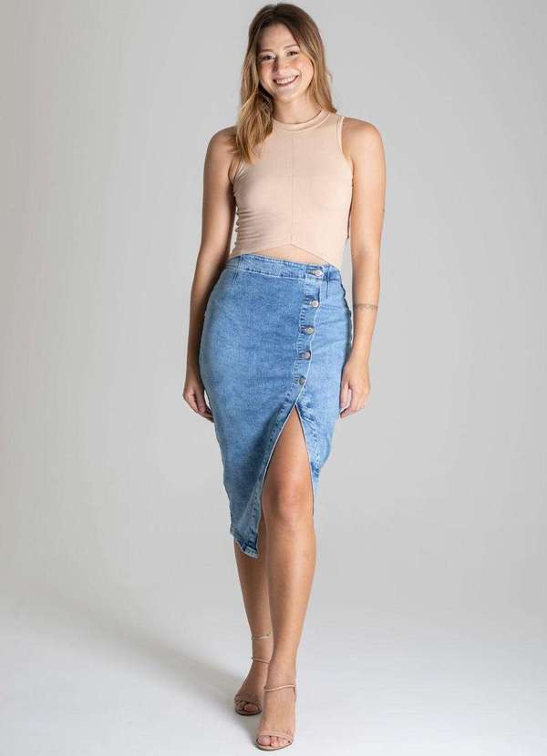 Sawary - Saia Jeans Sawary Midi Azul 2